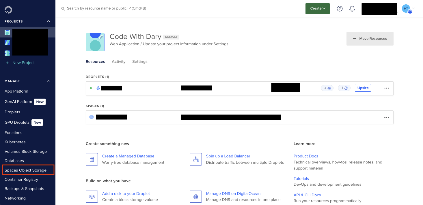 DigitalOcean Spaces button